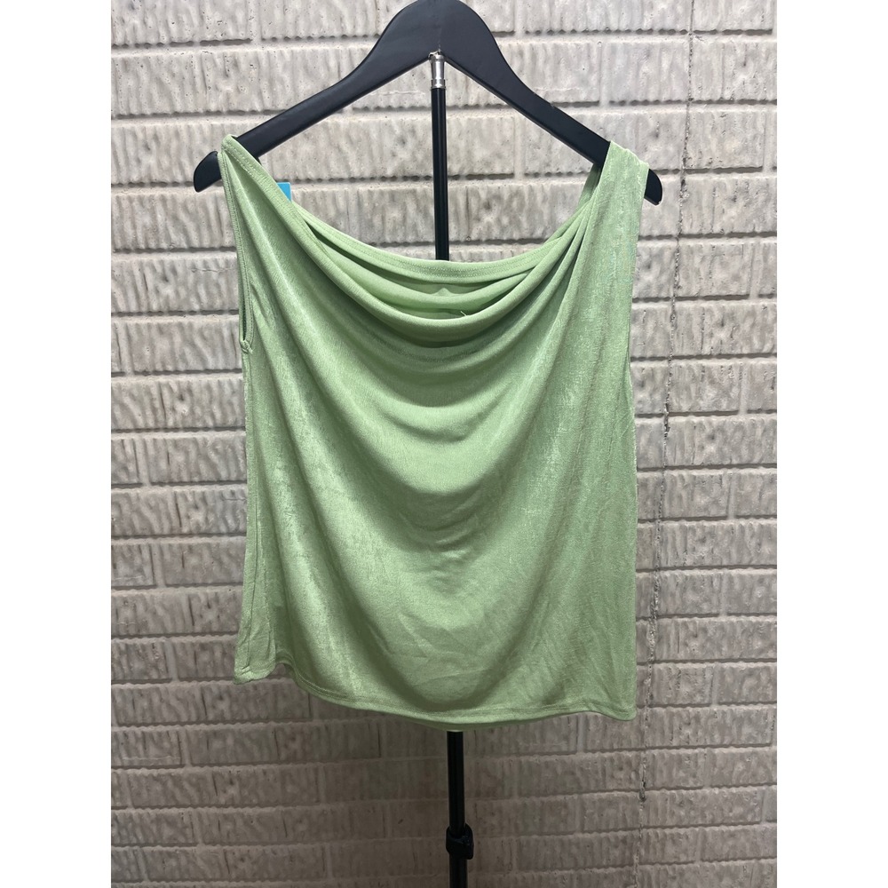 Cupshe Womens Sage Green Cowl Neck Shimmer Sleeveless Tank Top Large New